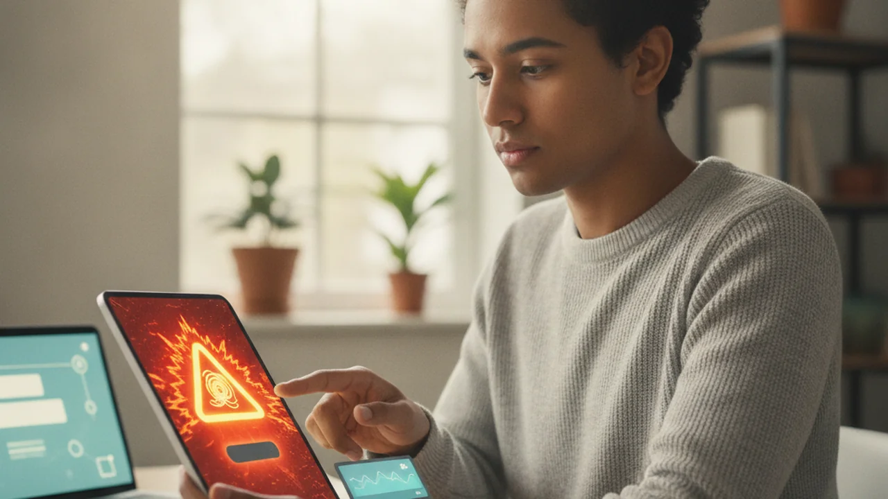 A person is looking at the screen of a tablet or smartphone