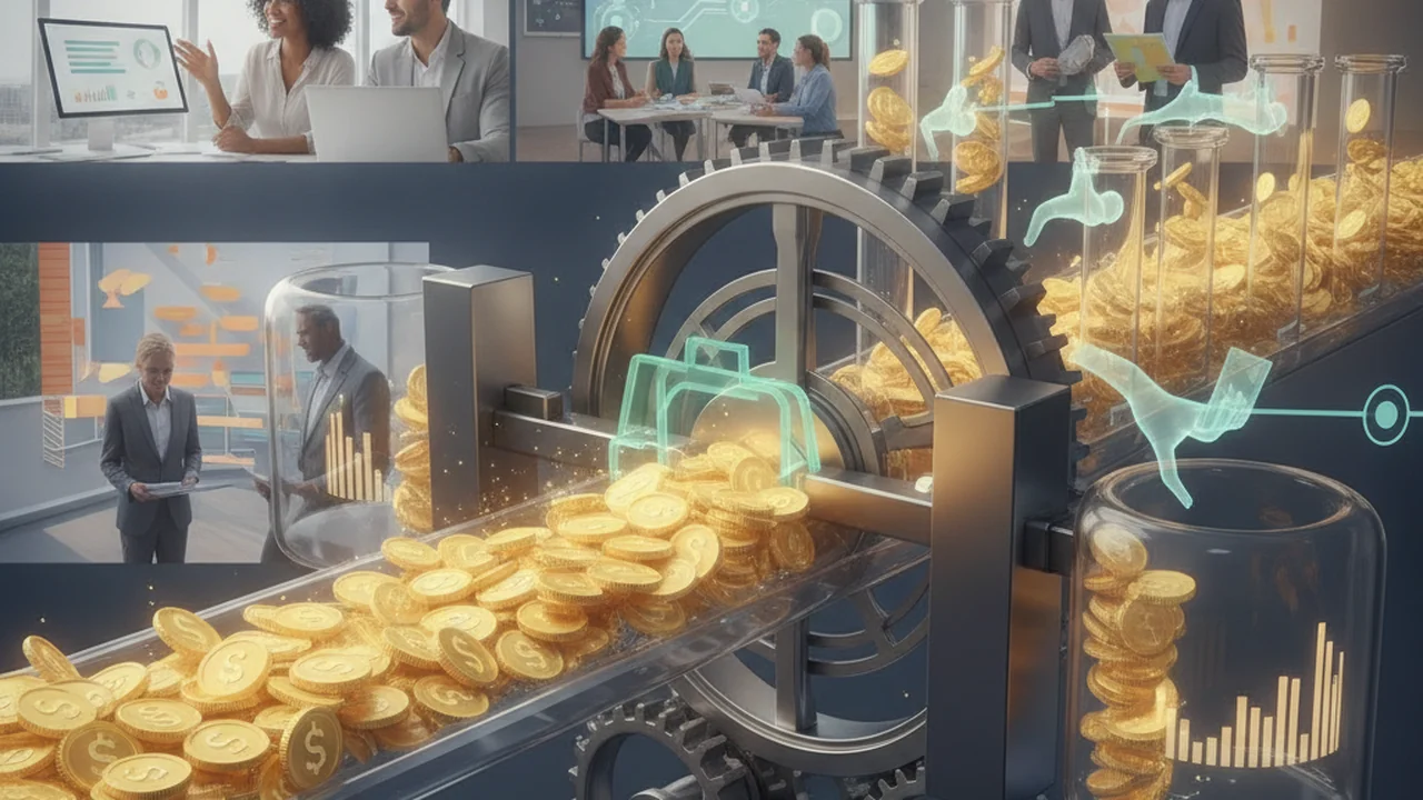 A flowing stream of money, representing gross income, enters a complex mechanism