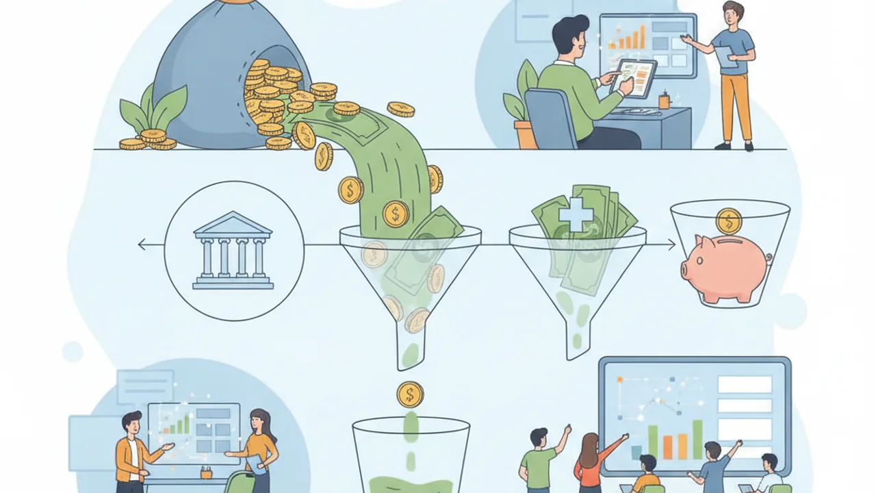 A visual metaphor illustrating the transformation of gross income into net income