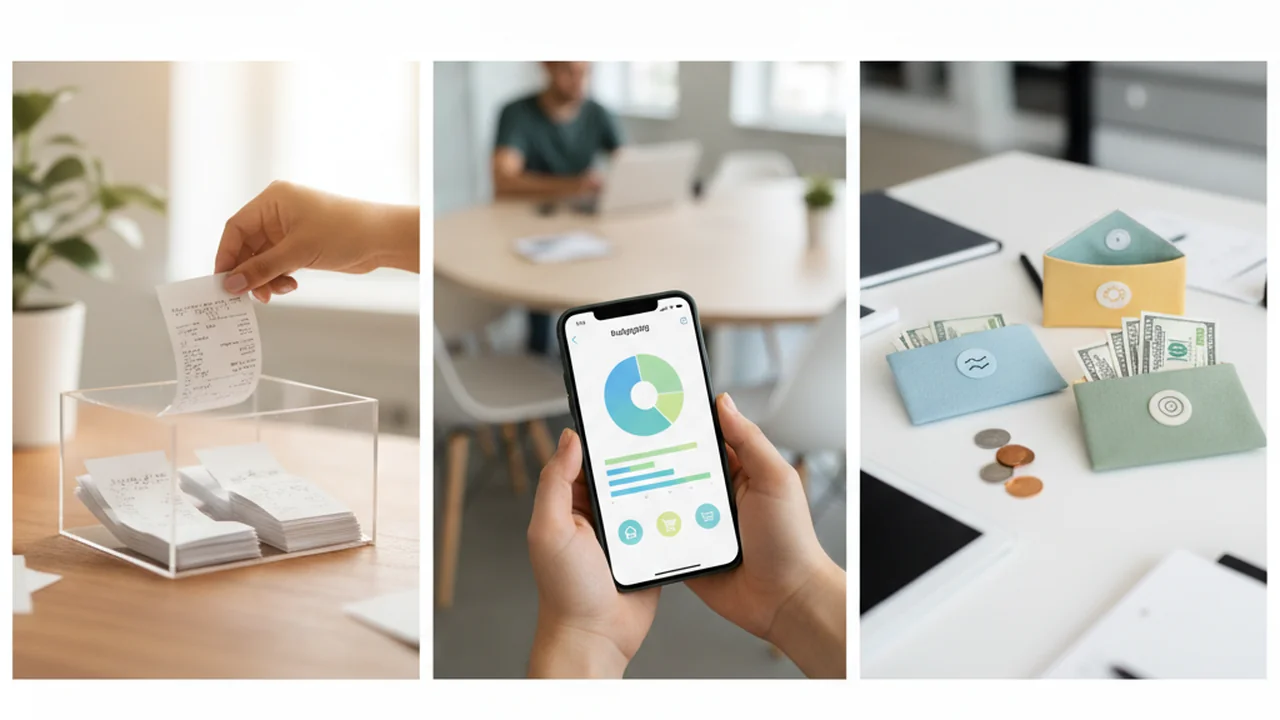A multi-panel image showing three distinct methods for tracking spending