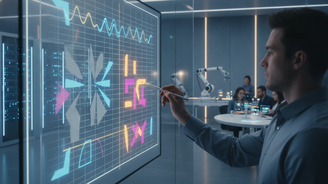 A human editor is actively refining and correcting content on a large screen