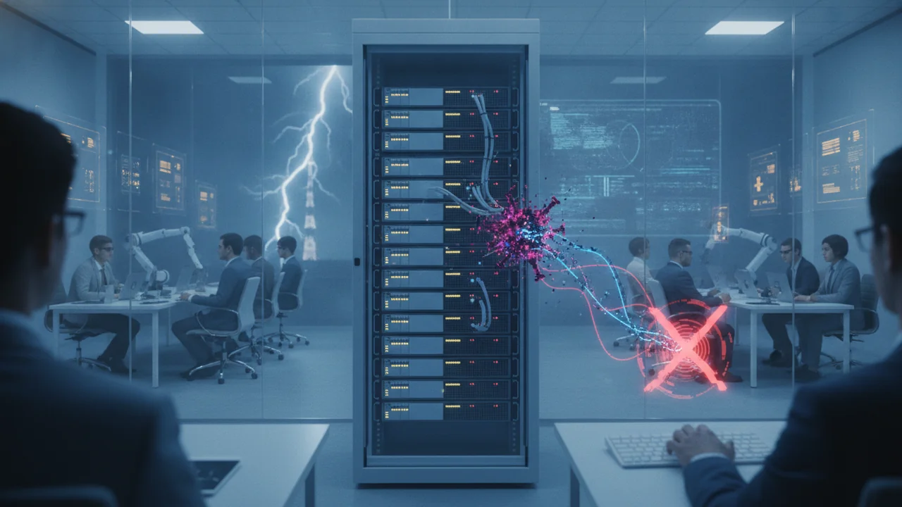 A central server rack inside a secure, temperature-controlled data center