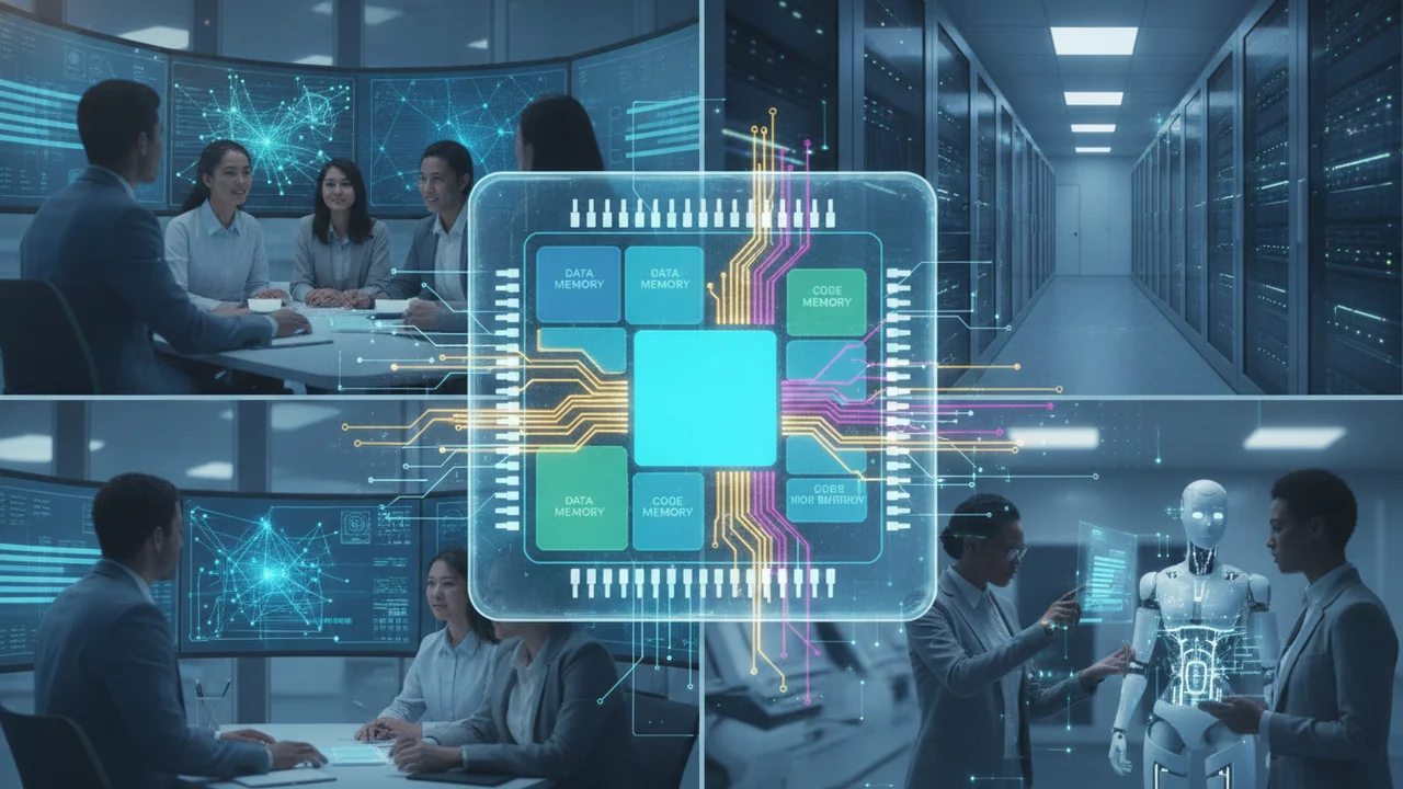 A detailed, stylized cutaway view of a specialized deep learning processor chip