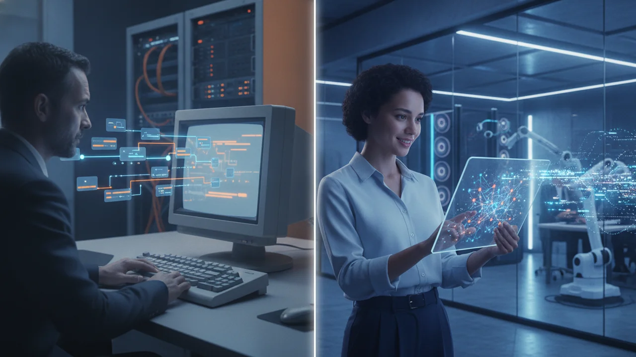 A dual image composition, visually contrasting two approaches to AI