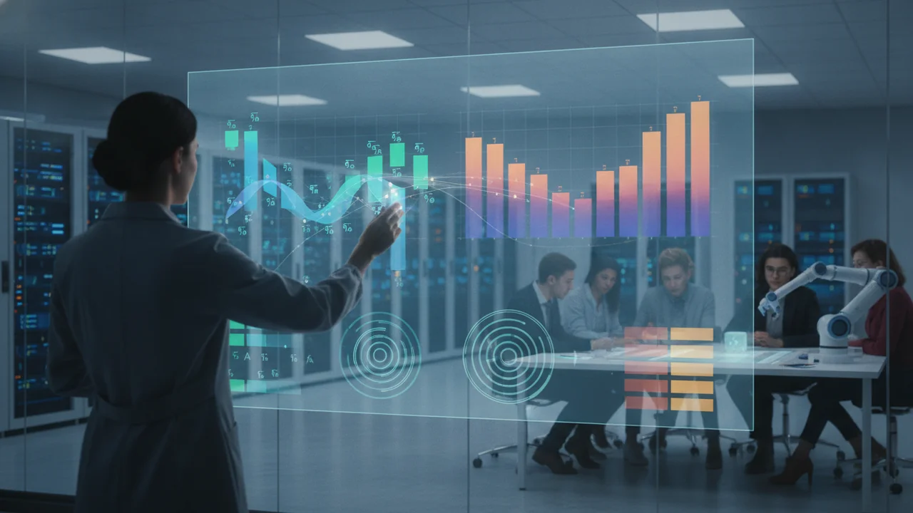 Two distinct, abstract visual representations of datasets are displayed side-by-side on a large digital screen, highlighting their misalignments