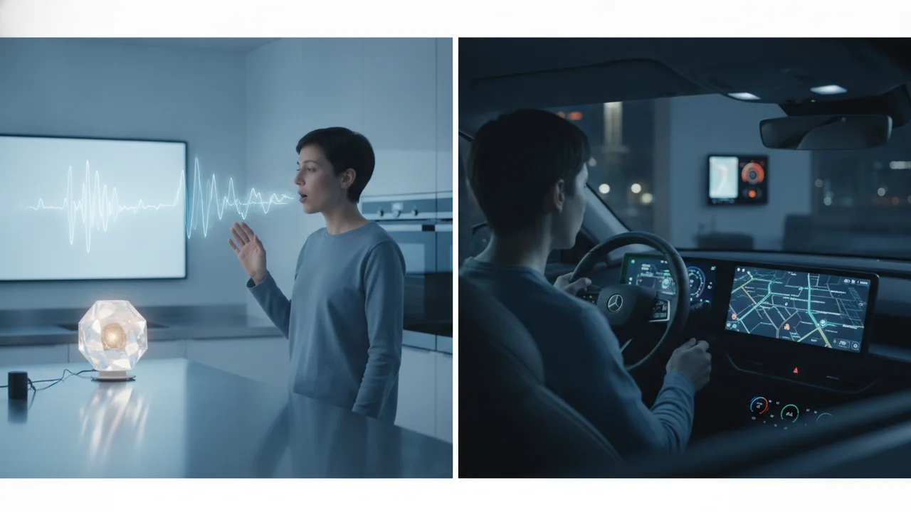 A split image contrasting visible and invisible AI in everyday life