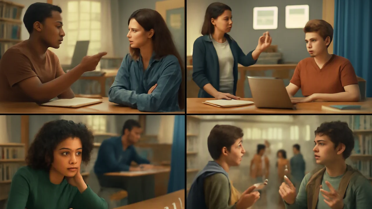 A split-panel image showing five cartoon-style scenarios, each personifying a different logical fallacy